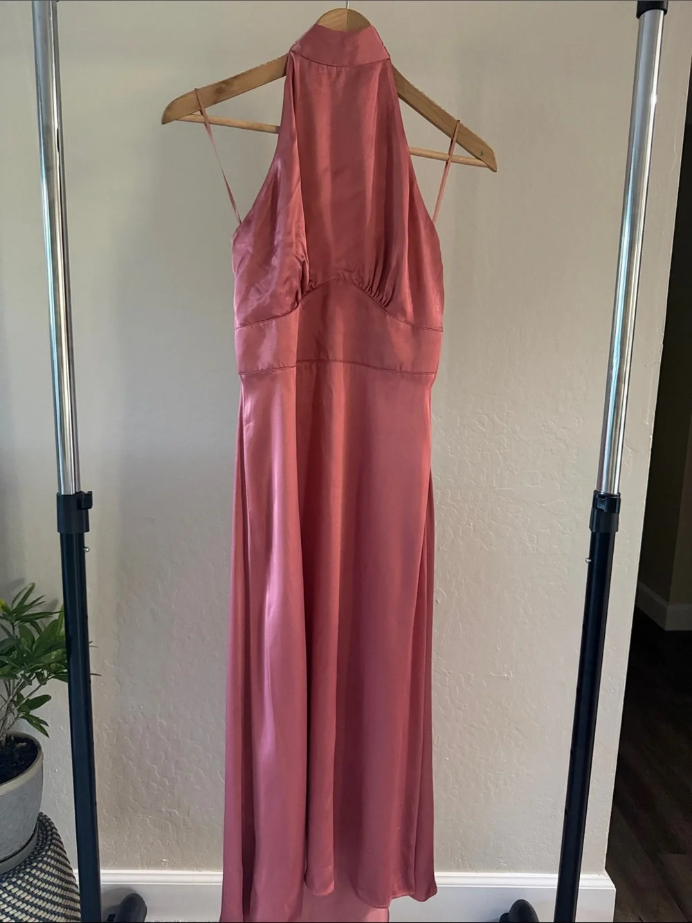 NWT Abercrombie & Fitch Rose Pink Halter Satin Maxi Dress High-low Size S